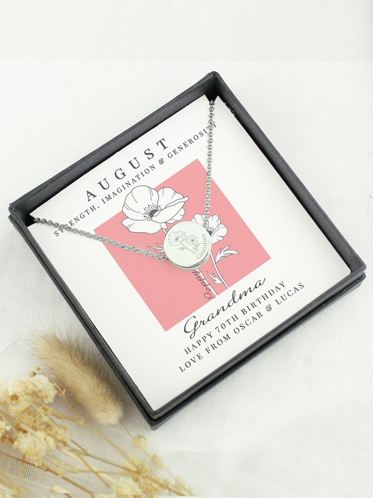 Personalised August Birth Flower Necklace and Box by PMC - Image 2 of 4