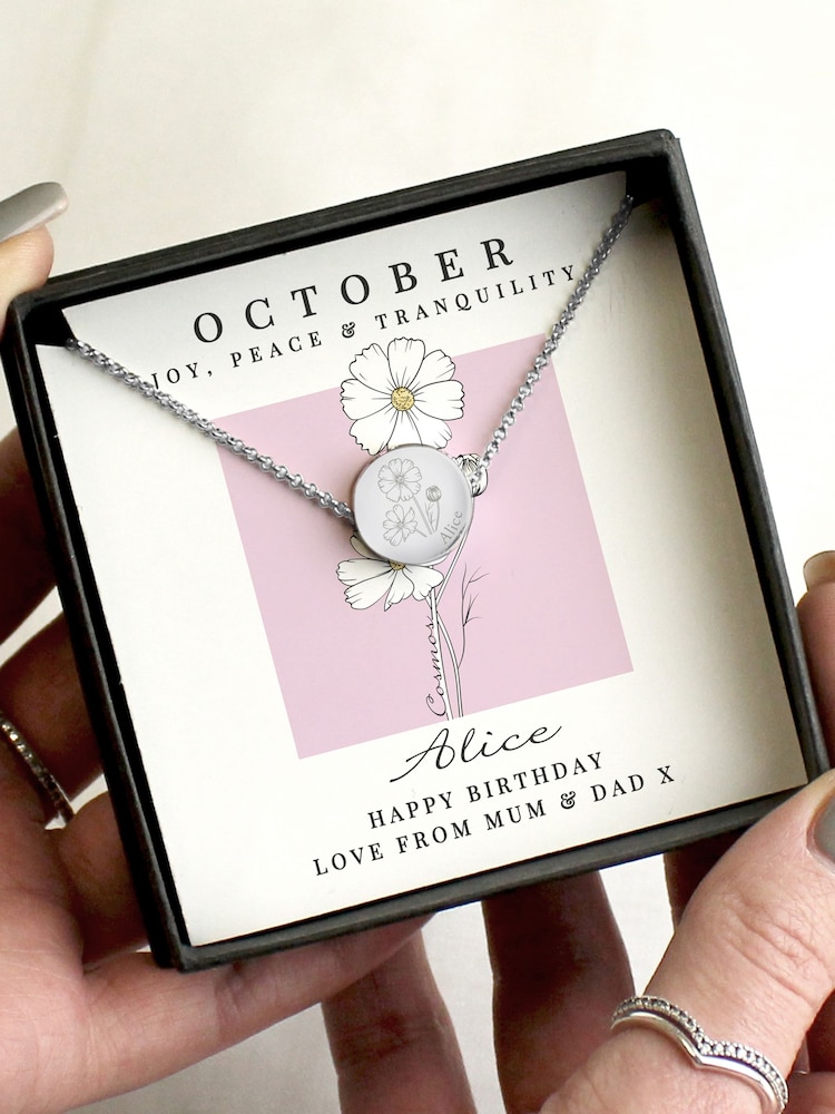 Personalised October Birth Flower Necklace and Box by PMC - Image 2 of 4