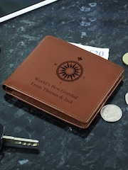 PMC Personalised Compass Leather Brown Wallet - Image 1 of 3