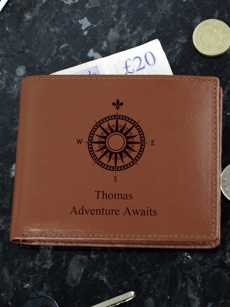 PMC Personalised Compass Leather Brown Wallet - Image 2 of 3