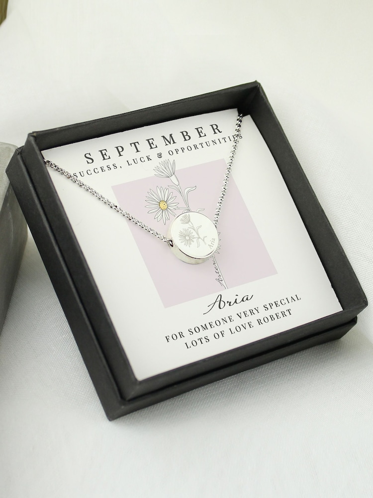 Personalised September Birth Flower Necklace and Box by PMC - Image 4 of 4