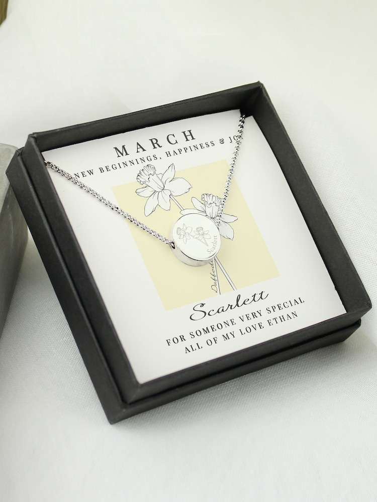 Personalised March Birth Flower Necklace and Box by PMC - Image 4 of 4