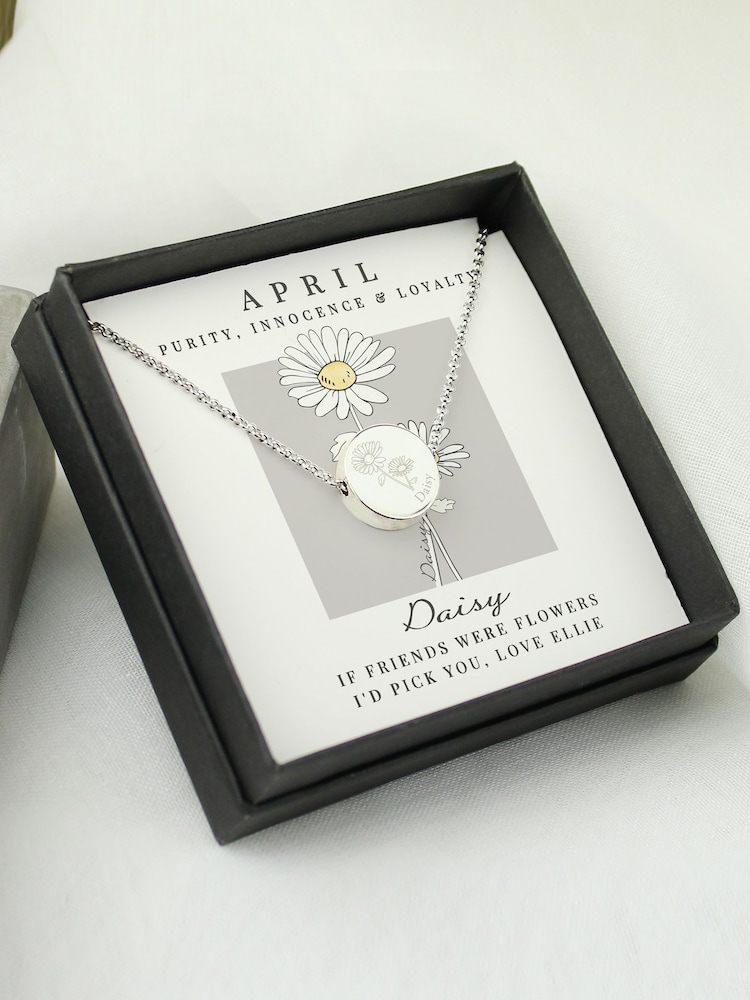 Personalised April Birth Flower Necklace and Box by PMC - Image 1 of 4