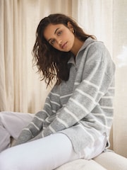 Grey Stripe Half Zip Knit Jumper - Image 3 of 8