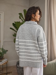 Grey Stripe Half Zip Knit Jumper - Image 4 of 8