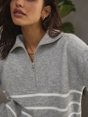 Grey Stripe Half Zip Knit Jumper - Image 5 of 8