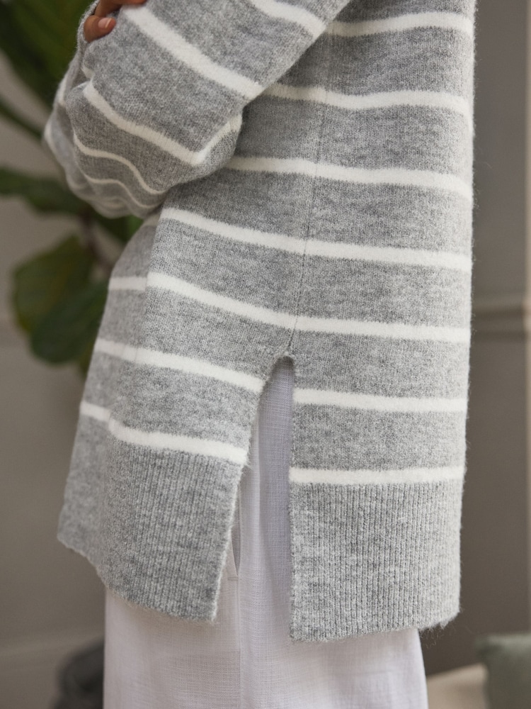 Grey Stripe Half Zip Knit Jumper - Image 6 of 8