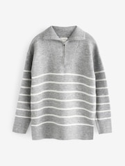 Grey Stripe Half Zip Knit Jumper - Image 7 of 8
