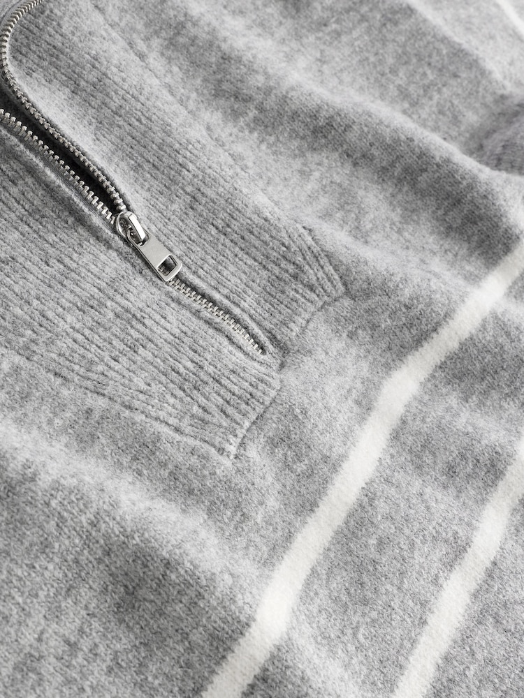 Grey Stripe Half Zip Knit Jumper - Image 8 of 8