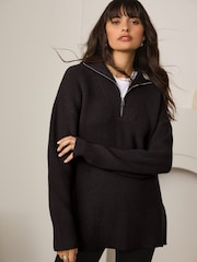 Chocolate Brown Half Zip Knit Jumper - Image 1 of 7