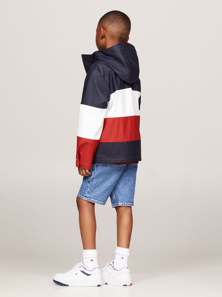 Tommy Hilfiger Red Colourblock Long Windbreaker - Image 2 of 5 Tommy Hilfiger Red Colourblock Long Windbreaker - Image 2 of 5