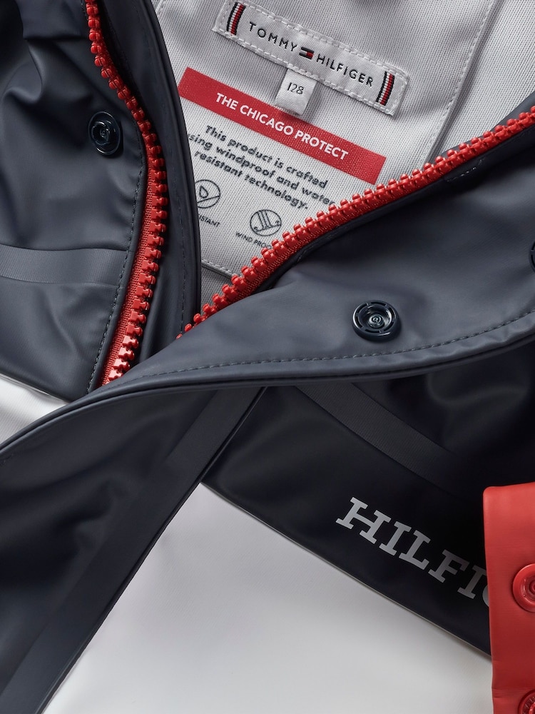 Tommy Hilfiger Red Colourblock Long Windbreaker - Image 5 of 5