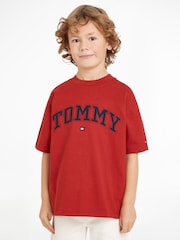 Tommy Hilfiger Red Varsity Embroidered 100% Cotton T-Shirt - Image 1 of 6