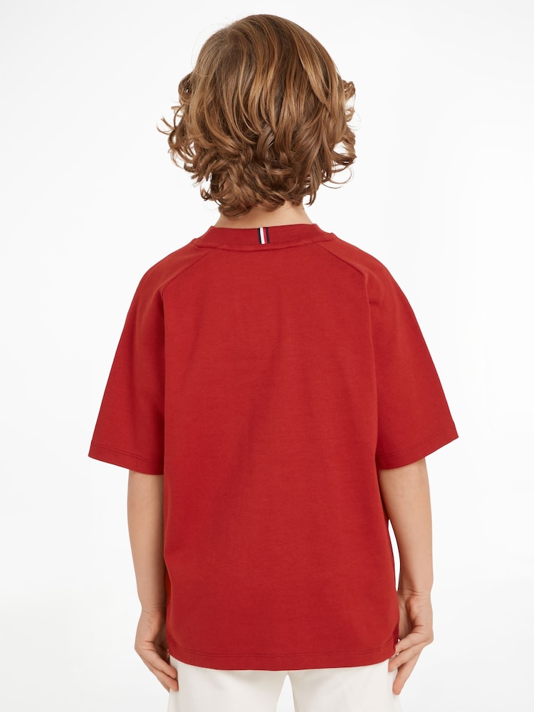Tommy Hilfiger Red Varsity Embroidered 100% Cotton T-Shirt - Image 2 of 6 Tommy Hilfiger Red Varsity Embroidered 100% Cotton T-Shirt - Image 2 of 6