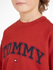 Tommy Hilfiger Red Varsity Embroidered 100% Cotton T-Shirt - Image 3 of 6