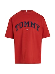 Tommy Hilfiger Red Varsity Embroidered 100% Cotton T-Shirt - Image 4 of 6