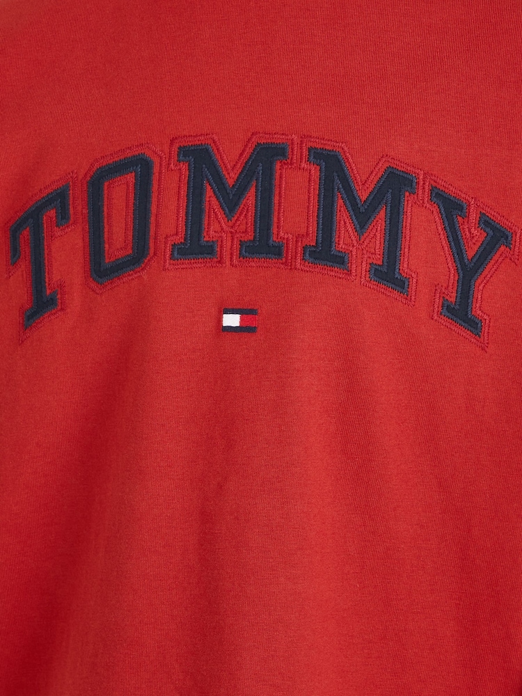 Tommy Hilfiger Red Varsity Embroidered 100% Cotton T-Shirt - Image 6 of 6