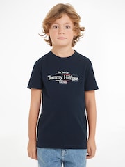 Tommy Hilfiger Blue Regular Fit Icon Print 100% Cotton T-Shirt - Image 1 of 6