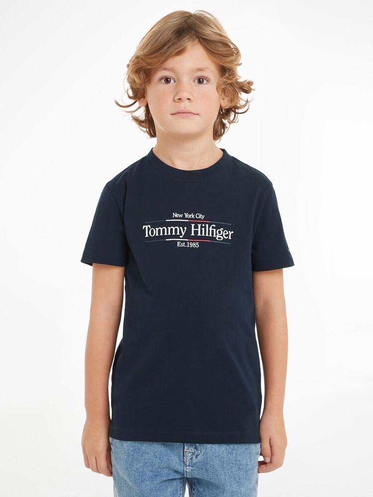 Tommy Hilfiger Blue Regular Fit Icon Print 100% Cotton T-Shirt - Image 1 of 6