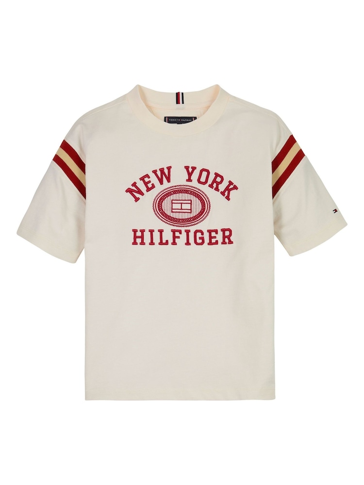 Tommy Hilfiger White Monotype Embroidered 100% Cotton T-Shirt - Image 1 of 5