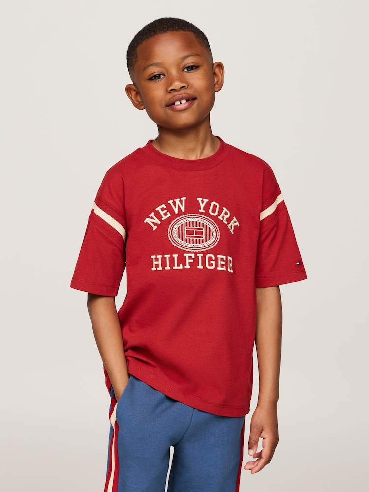 Tommy Hilfiger Red Monotype Embroidered 100% Cotton T-Shirt - Image 1 of 5