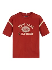 Tommy Hilfiger Red Monotype Embroidered 100% Cotton T-Shirt - Image 4 of 5