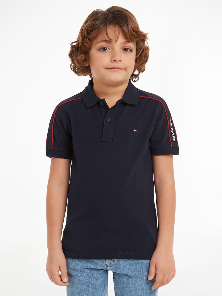 Tommy Hilfiger Blue Regular Fit Monotype 100% Cotton Polo Shirt - Image 1 of 6 Tommy Hilfiger Blue Regular Fit Monotype 100% Cotton Polo Shirt - Image 1 of 6