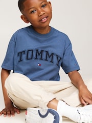 Tommy Hilfiger Blue Varsity Embroidered 100% Cotton T-Shirt - Image 3 of 4