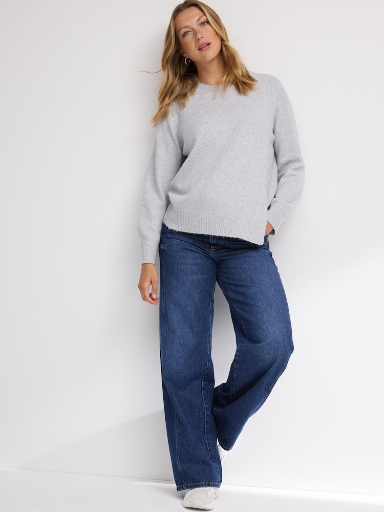 Dark Blue Maternity Wide Leg 100% Cotton Jeans - Image 1 of 9