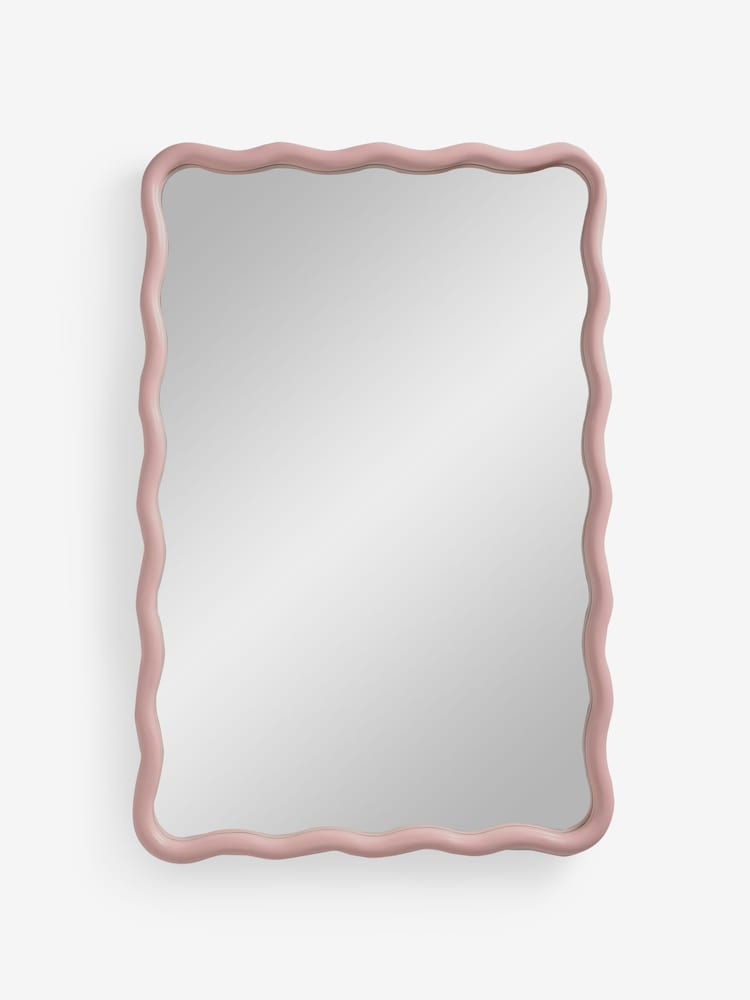 Pink Wooden Wavy Pine Rectangular Wall Mirrror - Image 4 of 5