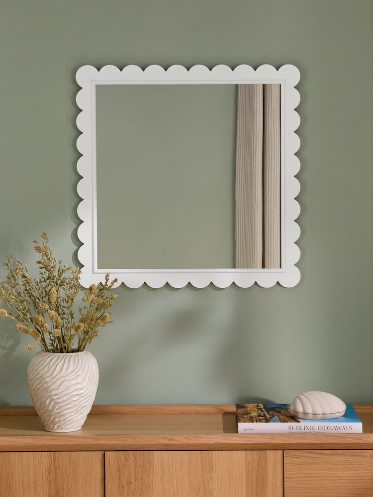 White Scallop Edged Wall Mirror - Image 1 of 5