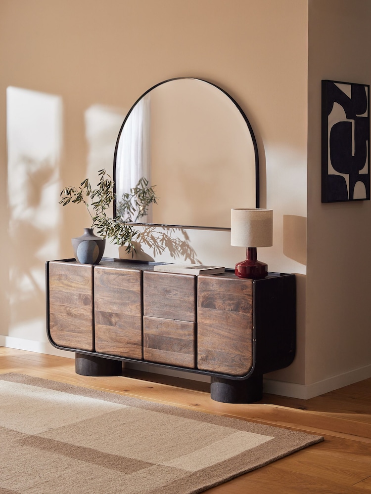 Black Wide Arch Over Mantle Wall Mirror - Image 1 of 5 Black Wide Arch Over Mantle Wall Mirror - Image 1 of 5