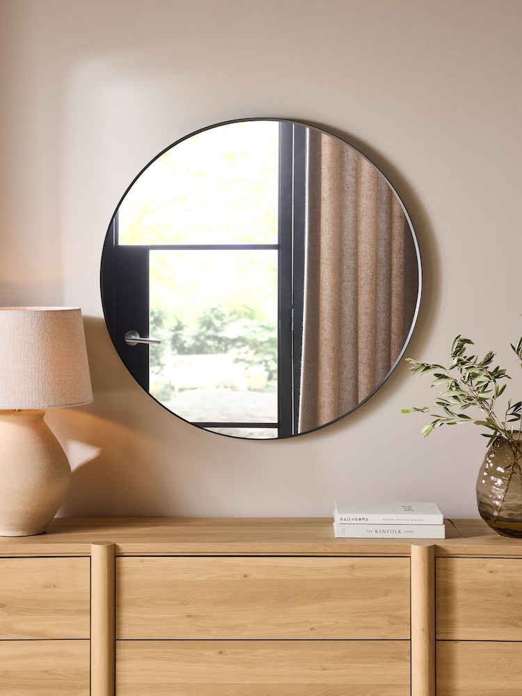 Black Round 90cm Wall Mirror - Image 1 of 6
