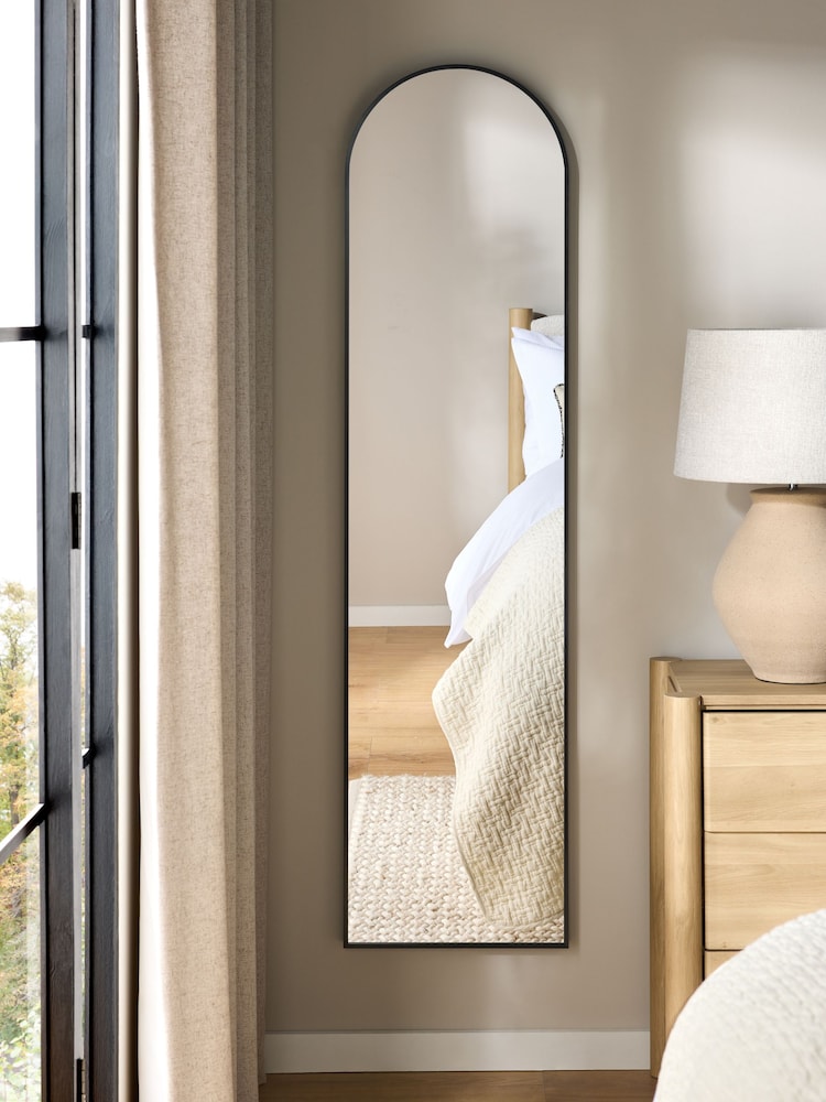 Black Slimline Arch Full Length Wall Mirror - Image 1 of 5