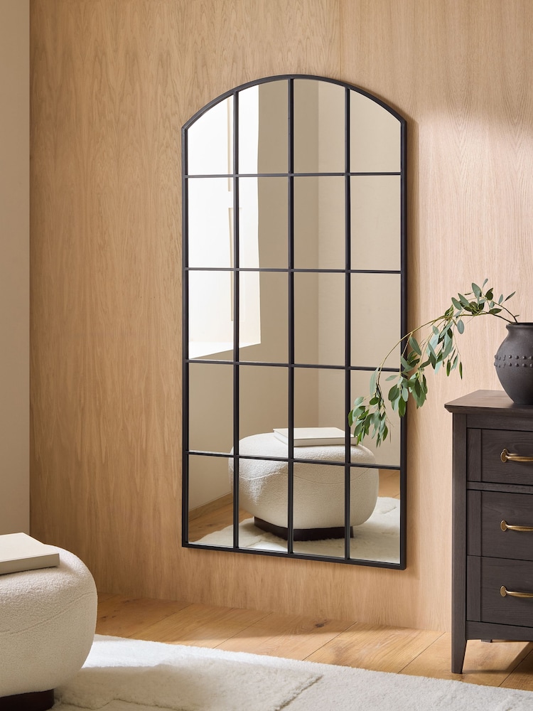 Black Arch Window Full Length Leaner Mirror - Image 1 of 6