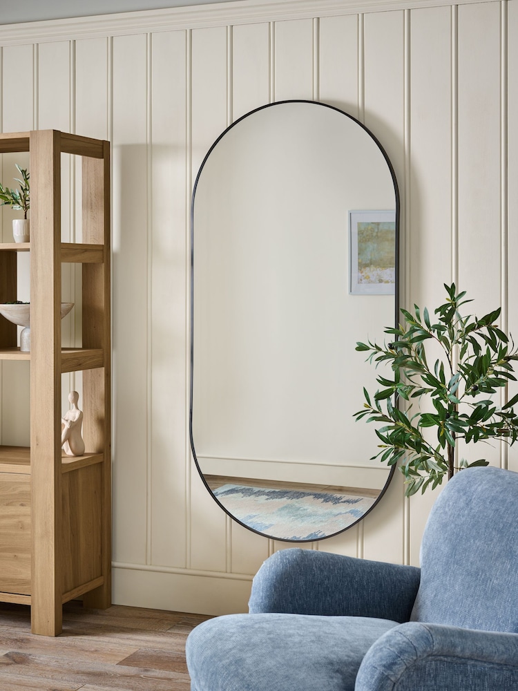 Black Wide Pill Full Length Wall Mirror - Image 1 of 5