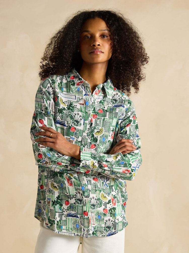 Joules Maeva Tennis Print Relaxed Fit 100% Linen Shirt - Image 1 of 8