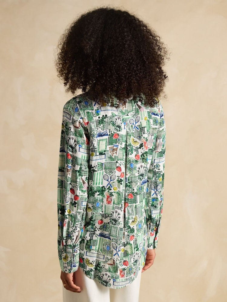 Joules Maeva Tennis Print Relaxed Fit 100% Linen Shirt - Image 2 of 8