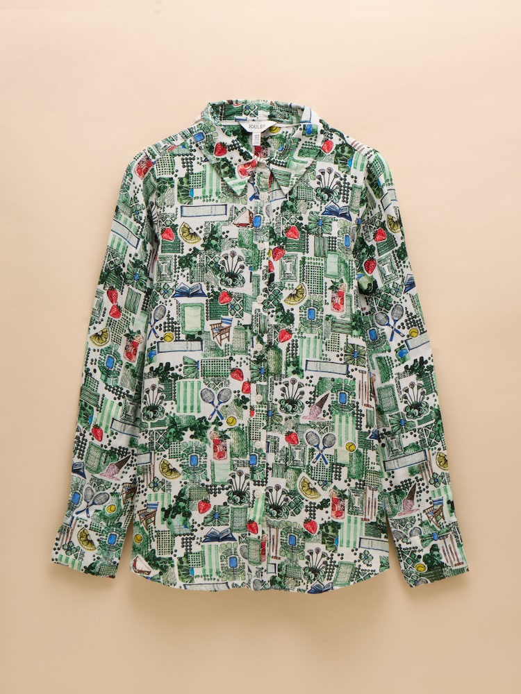 Joules Maeva Tennis Print Relaxed Fit 100% Linen Shirt - Image 8 of 8