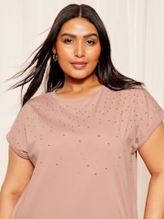 Curves Like These Pink Stud Embellished T-Shirt - Image 2 of 4