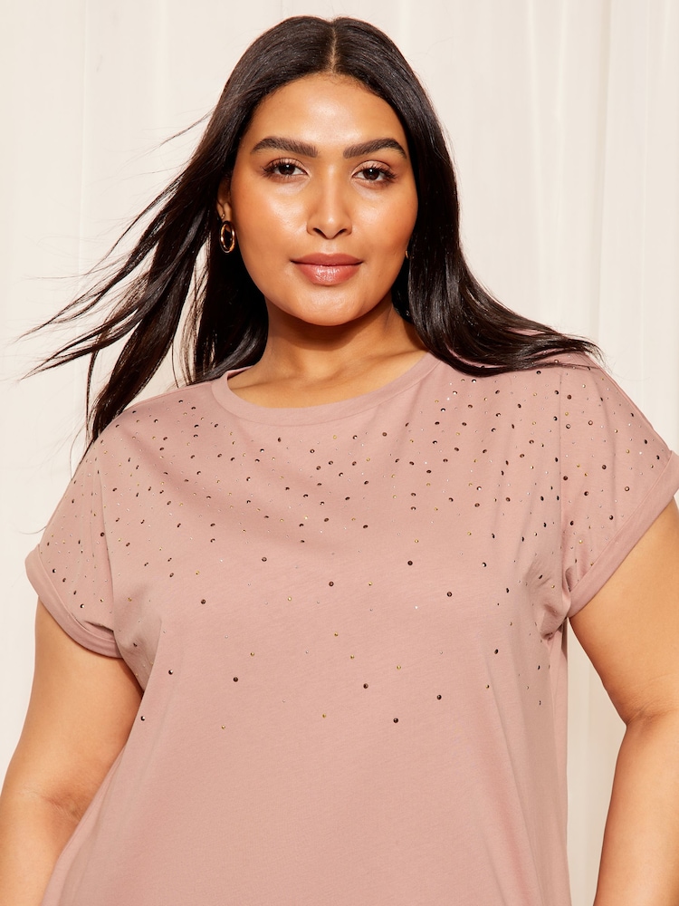 Curves Like These Pink Stud Embellished T-Shirt - Image 2 of 4 Curves Like These Pink Stud Embellished T-Shirt - Image 2 of 4