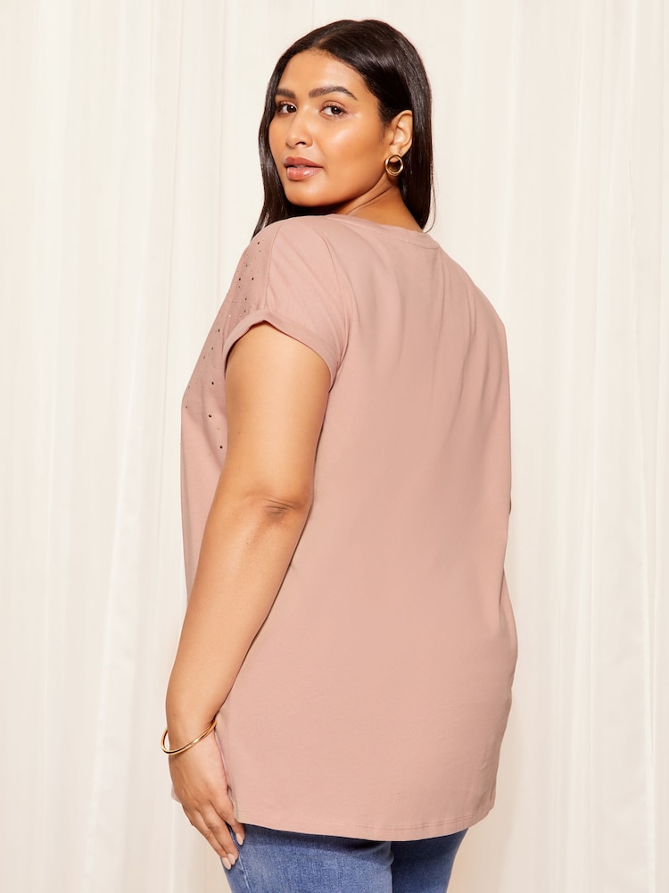 Curves Like These Pink Stud Embellished T-Shirt - Image 4 of 4