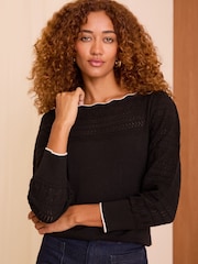 Love & Roses Black Pointelle Scallop Neck Jumper - Image 1 of 4