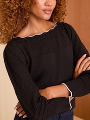 Love & Roses Black Pointelle Scallop Neck Jumper - Image 2 of 4