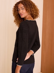 Love & Roses Black Pointelle Scallop Neck Jumper - Image 4 of 4