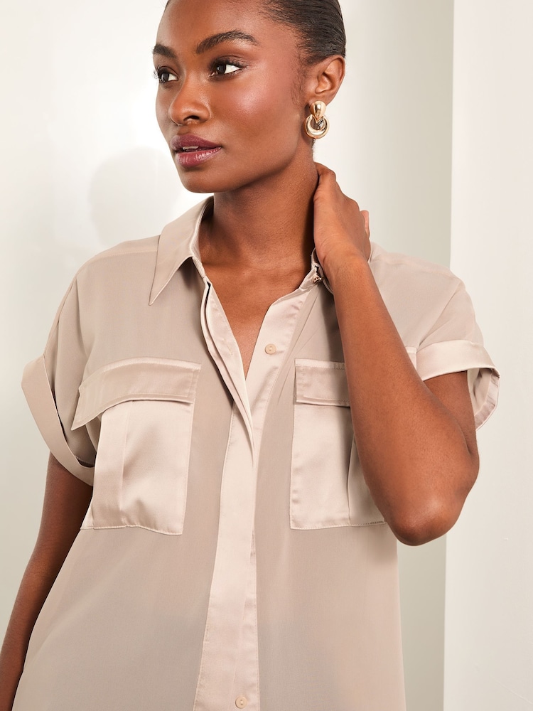 Lipsy Gold Satin Chiffon Pocket Shirt - Image 2 of 4