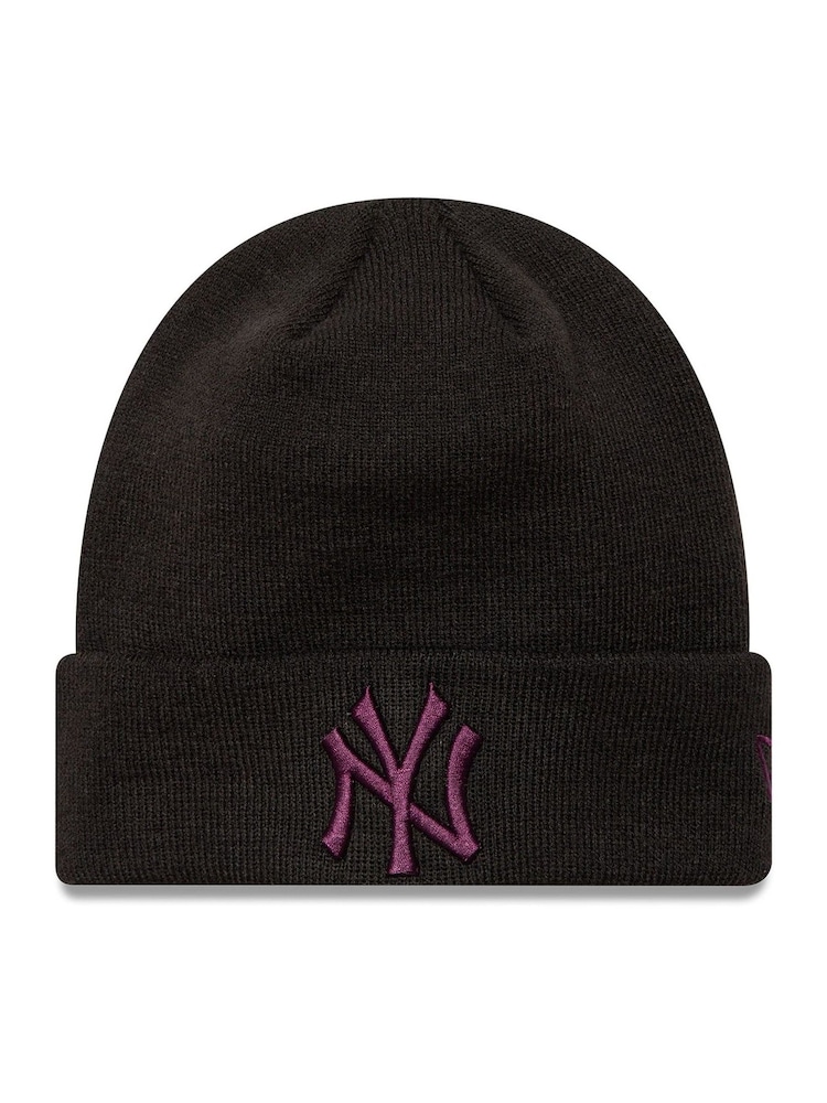 New Era Mens New York Yankees League Essential Cuff Knit Black Beanie - Image 1 of 2