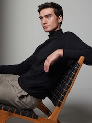 Black Roll Neck Essential Long Sleeve 100% Cotton T-Shirt - Image 1 of 8