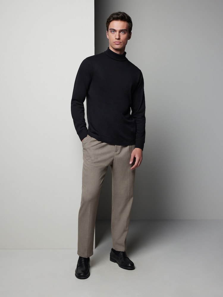 Black Roll Neck Essential Long Sleeve 100% Cotton T-Shirt - Image 2 of 8