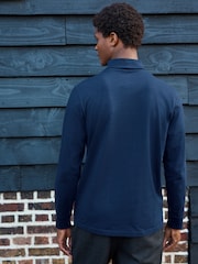 Navy Blue Roll Neck Essential Long Sleeve 100% Cotton T-Shirt - Image 4 of 8